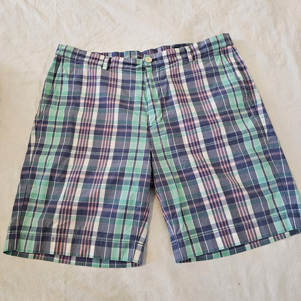 Vineyard Vines Mens 36 Breaker Shorts Seaway Plaid Blue Green Pink 8 in.